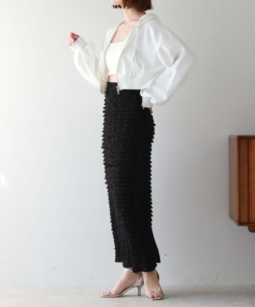 archives(アルシーヴ)の「Wzipショートパーカー(パーカー・レディース・ブラック/オフホワイト/グレー・MEDIUM)」の6枚目の写真