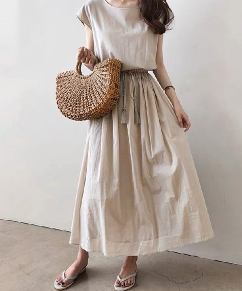Miniministore(ミニミニストア)の「リネン風ワンピースレディース春夏半袖ノースリーブフレンチスリーブ袖なし半袖半袖(ワンピース・レディース・ブラック/ネイビー/ベージュ/チェック・L/S/XL/M)」の1枚目の写真
