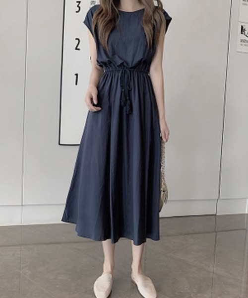 Miniministore(ミニミニストア)の「リネン風ワンピースレディース春夏半袖ノースリーブフレンチスリーブ袖なし半袖半袖(ワンピース・レディース・ブラック/ネイビー/ベージュ/チェック・L/S/XL/M)」の3枚目の写真
