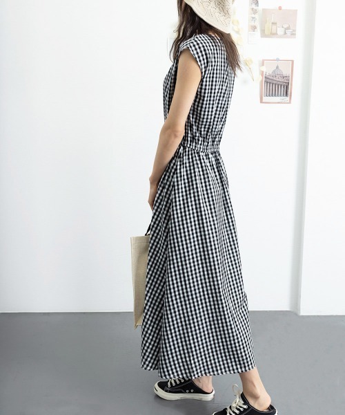 Miniministore(ミニミニストア)の「リネン風ワンピースレディース春夏半袖ノースリーブフレンチスリーブ袖なし半袖半袖(ワンピース・レディース・ブラック/ネイビー/ベージュ/チェック・L/S/XL/M)」の13枚目の写真