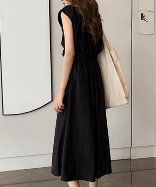 Miniministore(ミニミニストア)の「リネン風ワンピースレディース春夏半袖ノースリーブフレンチスリーブ袖なし半袖半袖(ワンピース・レディース・ブラック/ネイビー/ベージュ/チェック・L/S/XL/M)」の7枚目の写真