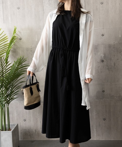 Miniministore(ミニミニストア)の「リネン風ワンピースレディース春夏半袖ノースリーブフレンチスリーブ袖なし半袖半袖(ワンピース・レディース・ブラック/ネイビー/ベージュ/チェック・L/S/XL/M)」の8枚目の写真