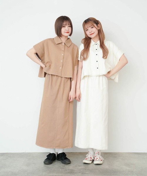 mimi toujours（ミミトゥジュール）の「配色ステッチ 衿付き ポンチョ ベスト mimi toujours×ももはな（ベスト・レディース・ブラウン/アイボリー・M）」の17枚目の写真