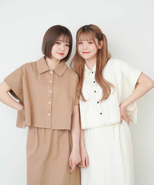 mimi toujours（ミミトゥジュール）の「配色ステッチ 衿付き ポンチョ ベスト mimi toujours×ももはな（ベスト・レディース・ブラウン/アイボリー・M）」の18枚目の写真