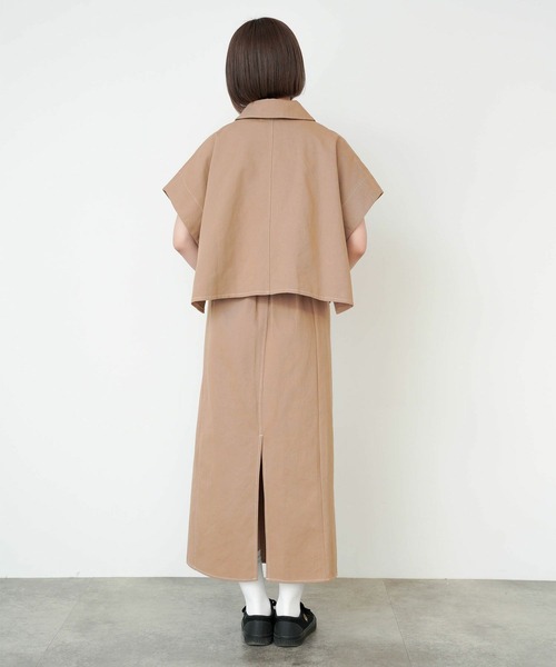 mimi toujours（ミミトゥジュール）の「配色ステッチ 衿付き ポンチョ ベスト mimi toujours×ももはな（ベスト・レディース・ブラウン/アイボリー・M）」の4枚目の写真