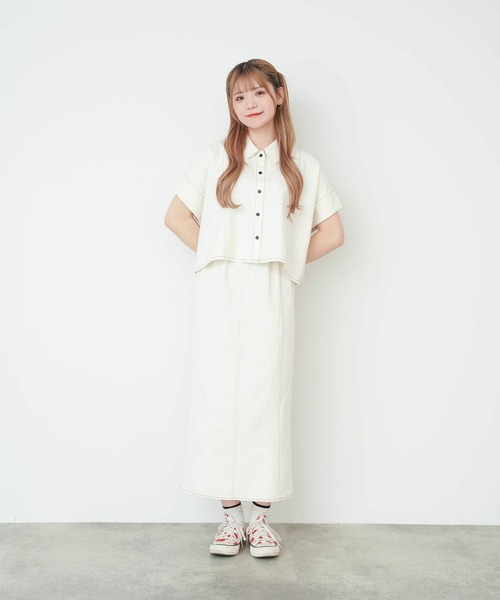 mimi toujours（ミミトゥジュール）の「配色ステッチ 衿付き ポンチョ ベスト mimi toujours×ももはな（ベスト・レディース・ブラウン/アイボリー・M）」の5枚目の写真