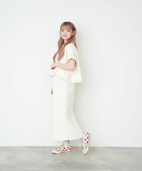 mimi toujours（ミミトゥジュール）の「配色ステッチ 衿付き ポンチョ ベスト mimi toujours×ももはな（ベスト・レディース・ブラウン/アイボリー・M）」の6枚目の写真