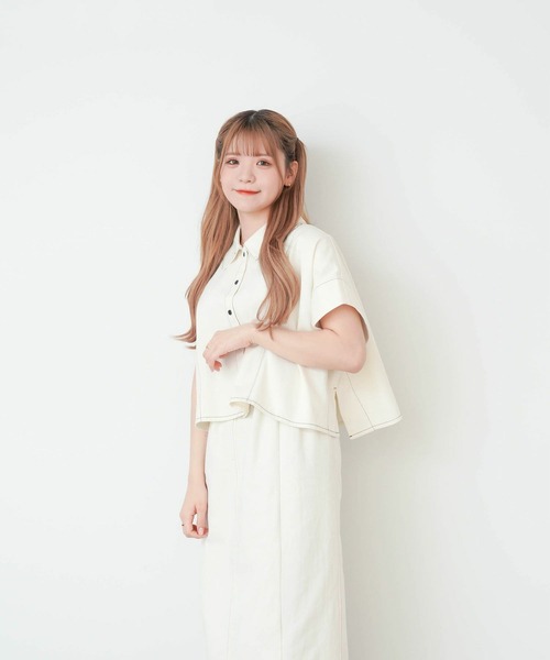 mimi toujours（ミミトゥジュール）の「配色ステッチ 衿付き ポンチョ ベスト mimi toujours×ももはな（ベスト・レディース・ブラウン/アイボリー・M）」の7枚目の写真