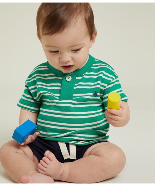 PETIT BATEAU（プチバトー）の「ボーダー半袖Ｔシャツ（Tシャツ/カットソー・キッズ・ブラウン系その他/グリーン系その他・12MONTH/24MONTH/36MONTH/18MONTH）」の2枚目の写真