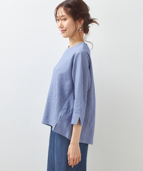 Petit Honfleur（プチオンフルール）の「サッカーストライププルオーバー（Tシャツ/カットソー・レディース・ネイビー/ブルー・M/L）」の3枚目の写真