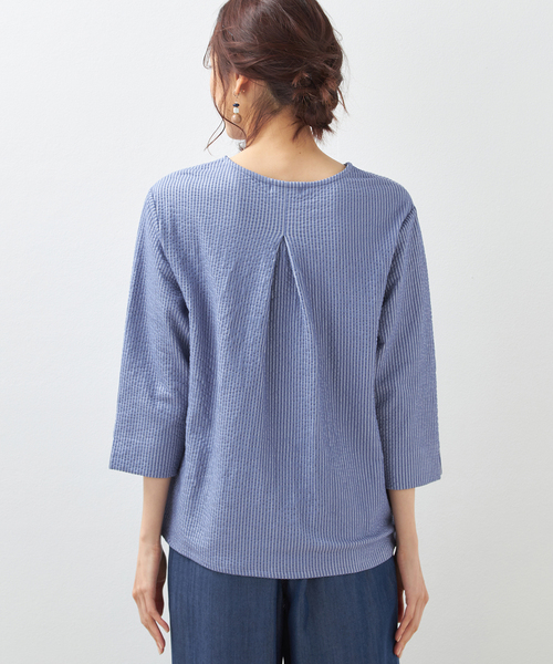Petit Honfleur（プチオンフルール）の「サッカーストライププルオーバー（Tシャツ/カットソー・レディース・ネイビー/ブルー・M/L）」の4枚目の写真