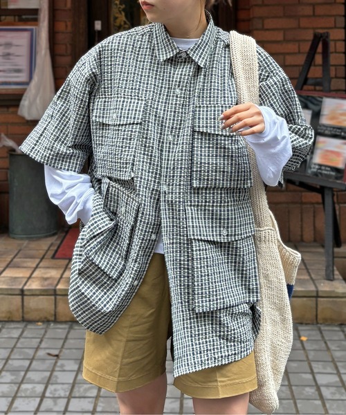 CPCM（シーピーシーエム）の「チェックフィッシング半袖シャツ（シャツ/ブラウス・メンズ・カーキ/ブルー/ネイビー/ブルー系その他/グリーン/ブルー系その他2・MEDIUM/LARGE）」の4枚目の写真