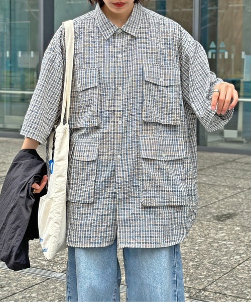 CPCM（シーピーシーエム）の「チェックフィッシング半袖シャツ（シャツ/ブラウス・メンズ・カーキ/ブルー/ネイビー/ブルー系その他/グリーン/ブルー系その他2・MEDIUM/LARGE）」の5枚目の写真