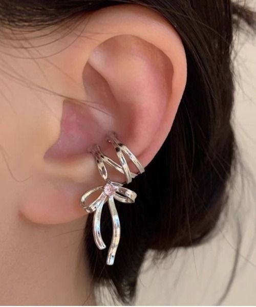 MASHIRO】レースアップリボンイヤーカフ 片耳用（イヤーカフ