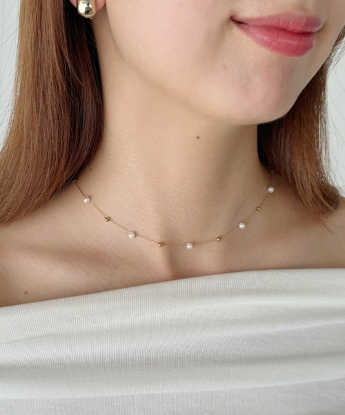 セール】ステンレス/ランダム ボール パールネックレス-stainless