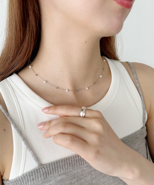 セール】ステンレス/ランダム ボール パールネックレス-stainless