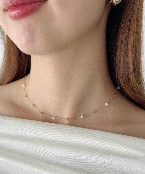 セール】ステンレス/ランダム ボール パールネックレス-stainless