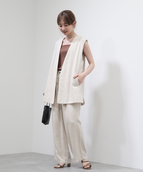 【受注生産品】 極美品タエアシダリネンブレンドおしゃれベストジレジャケット トップス