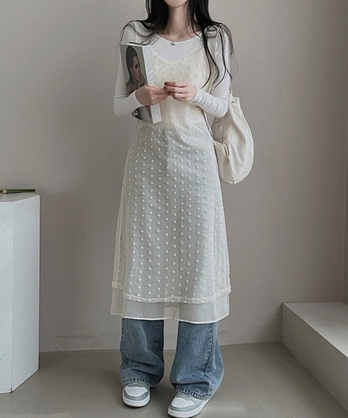 セール】シアーレースレイヤードキャミワンピース（ワンピース