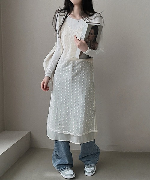 Doula Doula(ドゥーラドゥーラ)の「シアーレースレイヤードキャミワンピース(ワンピース・レディース・オフホワイト/ブラック・FREE)」の3枚目の写真