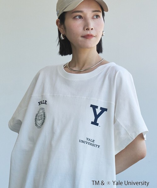 coen(コーエン)の「YALE別注ロゴプリントビッグフットボールTシャツ(Tシャツ/カットソー・レディース・オフホワイト/ライトブルー/ライトピンク/ダークグレー・FREE)」の5枚目の写真