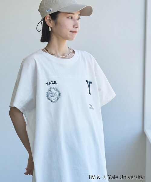 coen(コーエン)の「YALE別注ロゴプリントビッグフットボールTシャツ(Tシャツ/カットソー・レディース・オフホワイト/ライトブルー/ライトピンク/ダークグレー・FREE)」の6枚目の写真