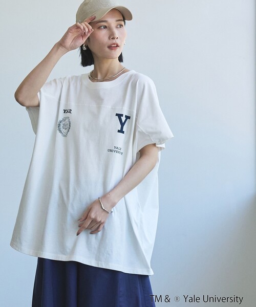 coen(コーエン)の「YALE別注ロゴプリントビッグフットボールTシャツ(Tシャツ/カットソー・レディース・オフホワイト/ライトブルー/ライトピンク/ダークグレー・FREE)」の7枚目の写真