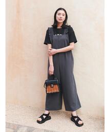 Samansa Mos2 blue | 肩フリルサロペット(サロペット/オーバーオール)