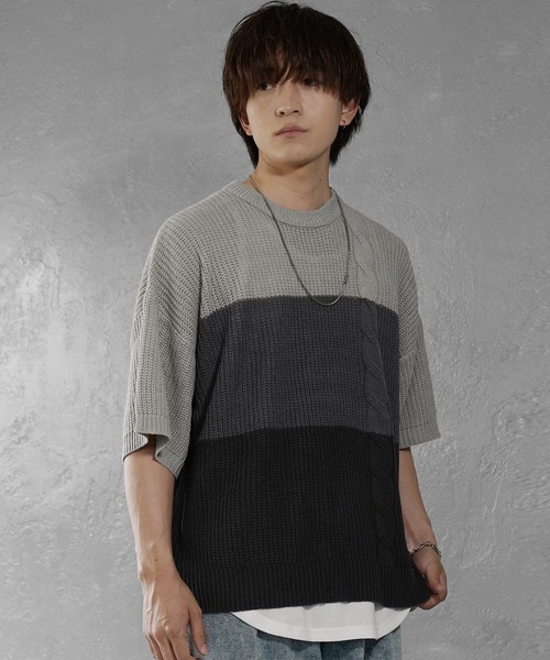 MinoriTY(マイノリティ)の「【MinoriTY】グラデーションサマーニット メンズ Tシャツ 半袖 ビッグシルエット オーバーサイズ ルーズフィット 夏服(ニット/セーター・メンズ・ブルー/グレー・L/S/M)」の6枚目の写真