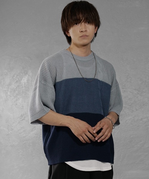 セール】【MinoriTY】グラデーションサマーニット メンズ Tシャツ 半袖