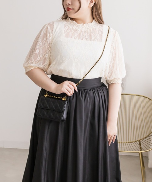 CLETTE（クレット）の「クロスフラワーレースプルオーバー（Tシャツ/カットソー・レディース・ブラック/アイボリー・4L/LL/3L）」の3枚目の写真