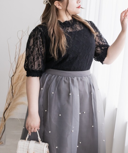 CLETTE（クレット）の「クロスフラワーレースプルオーバー（Tシャツ/カットソー・レディース・ブラック/アイボリー・4L/LL/3L）」の12枚目の写真