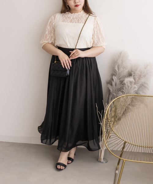 CLETTE（クレット）の「クロスフラワーレースプルオーバー（Tシャツ/カットソー・レディース・ブラック/アイボリー・4L/LL/3L）」の5枚目の写真