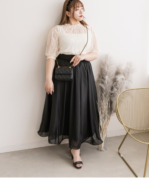 CLETTE（クレット）の「クロスフラワーレースプルオーバー（Tシャツ/カットソー・レディース・ブラック/アイボリー・4L/LL/3L）」の6枚目の写真