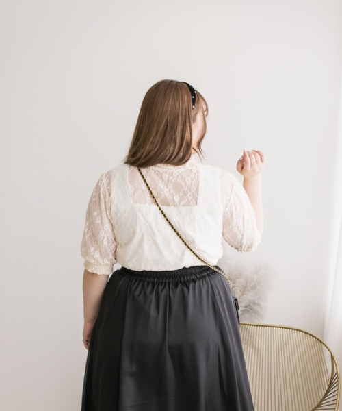 CLETTE（クレット）の「クロスフラワーレースプルオーバー（Tシャツ/カットソー・レディース・ブラック/アイボリー・4L/LL/3L）」の7枚目の写真