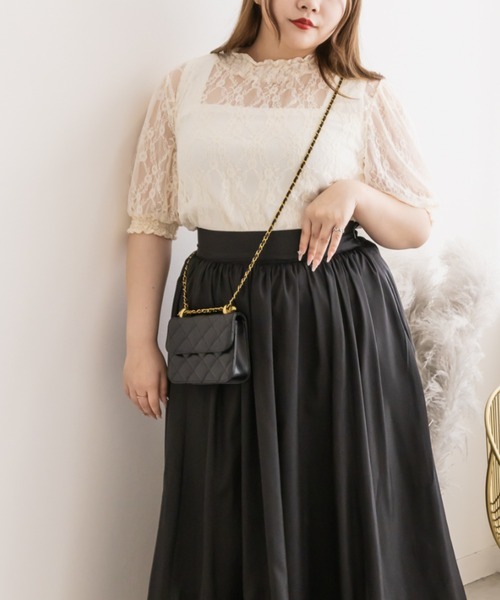CLETTE（クレット）の「クロスフラワーレースプルオーバー（Tシャツ/カットソー・レディース・ブラック/アイボリー・4L/LL/3L）」の4枚目の写真