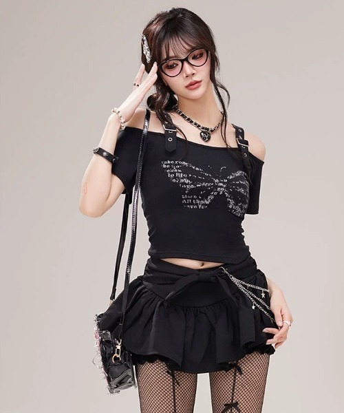 .KOM（ドットコム）の「A'GEM/9 × .kom 『.KOM/ドットケーオーエム』 バタフライ プリント TOP（その他トップス・レディース・ホワイト/ブラック・M）」の4枚目の写真