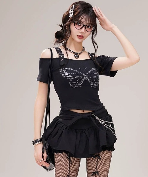 .KOM（ドットコム）の「A'GEM/9 × .kom 『.KOM/ドットケーオーエム』 バタフライ プリント TOP（その他トップス・レディース・ホワイト/ブラック・M）」の5枚目の写真