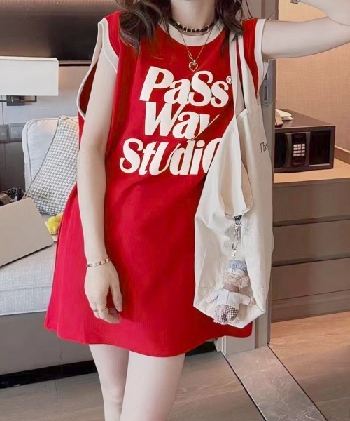 Private Beach ロゴプリントノースリーブTシャツミニワンピース セール】ロゴプリントノースリーブTシャツミニワンピース