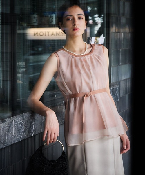 Andemiu(アンデミュウ)の「2WAYベルトツキノースリーブカットソー136108(Tシャツ/カットソー・レディース・オレンジ/ブラック/オフホワイト・FREE)」の1枚目の写真