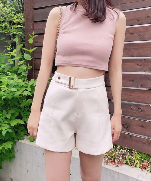 Newlyme(ニューリーミー)の「ハイウエストベルトショートパンツ(その他パンツ・レディース・ホワイト/グレー/ブラック・MEDIUM/LARGE/LL/3L)」の8枚目の写真