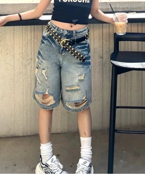 SHEENA(シーナ)の「ダメージハーフルーズデニムパンツ(デニムパンツ・レディース・ライトブルー・S/M/L)」の10枚目の写真