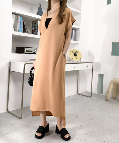 BANNER SELECT（バナーセレクト）の「キーネックフレンチスリーブオーバーサイズワンピース（ワンピース・レディース・モカ/ブラック・M/L）」の7枚目の写真