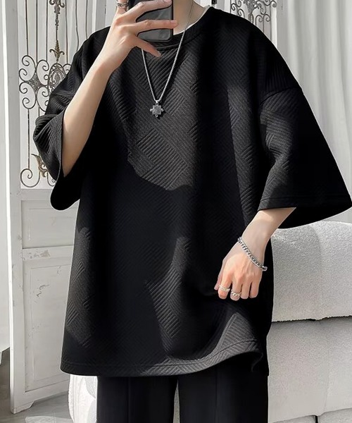AsaAura(アサオーラ)の「ふくれ幾何学 クルーネック半袖 Tシャツ(Tシャツ/カットソー・メンズ・グレー/ベージュ/ブラック/ホワイト・M/L)」の19枚目の写真