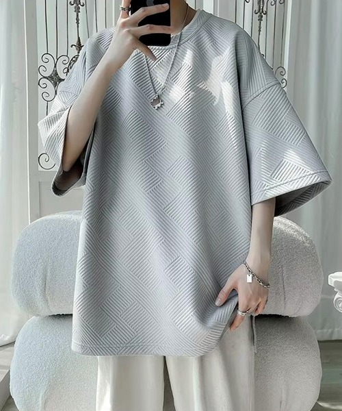 AsaAura(アサオーラ)の「ふくれ幾何学 クルーネック半袖 Tシャツ(Tシャツ/カットソー・メンズ・グレー/ベージュ/ブラック/ホワイト・M/L)」の15枚目の写真