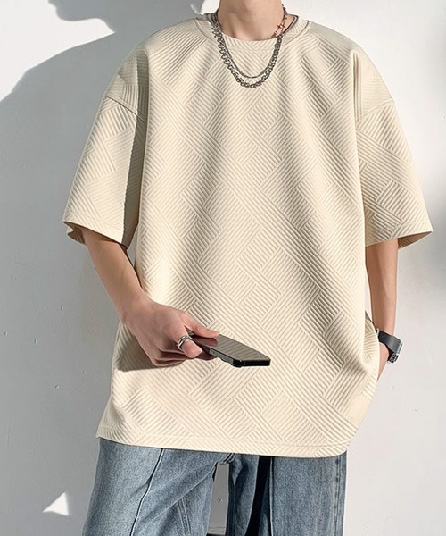 AsaAura(アサオーラ)の「ふくれ幾何学 クルーネック半袖 Tシャツ(Tシャツ/カットソー・メンズ・グレー/ベージュ/ブラック/ホワイト・M/L)」の12枚目の写真