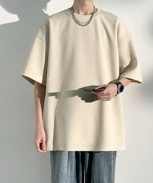 AsaAura(アサオーラ)の「ふくれ幾何学 クルーネック半袖 Tシャツ(Tシャツ/カットソー・メンズ・グレー/ベージュ/ブラック/ホワイト・M/L)」の11枚目の写真