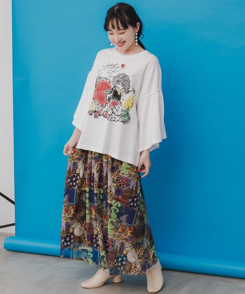 142740：ネコ花アニマル柄 2柄展開チュールスカート 新品 ScoLar（スカラー）の「142740：ネコ花アニマル柄 2柄展開