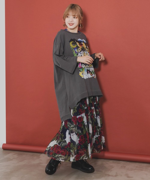 142740：ネコ花アニマル柄 2柄展開チュールスカート 新品 ScoLar（スカラー）の「142740：ネコ花アニマル柄 2柄展開