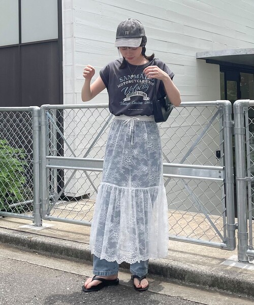 fredy emue(フレディエミュ)の「2WAYスカラレースギャザースカート(スカート・レディース・ブラック/オフホワイト・38)」の20枚目の写真